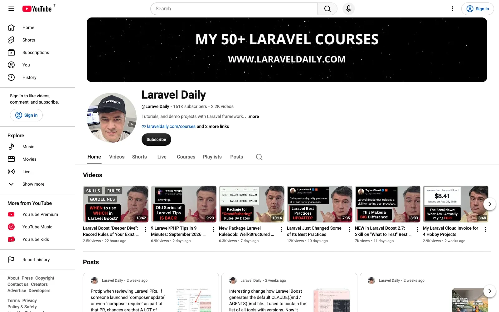Screenshot of Laravel Daily on YouTube