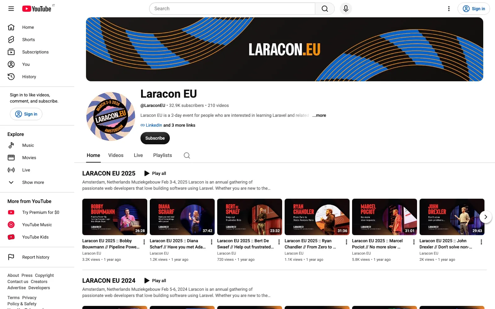 Screenshot of Laracon EU on YouTube