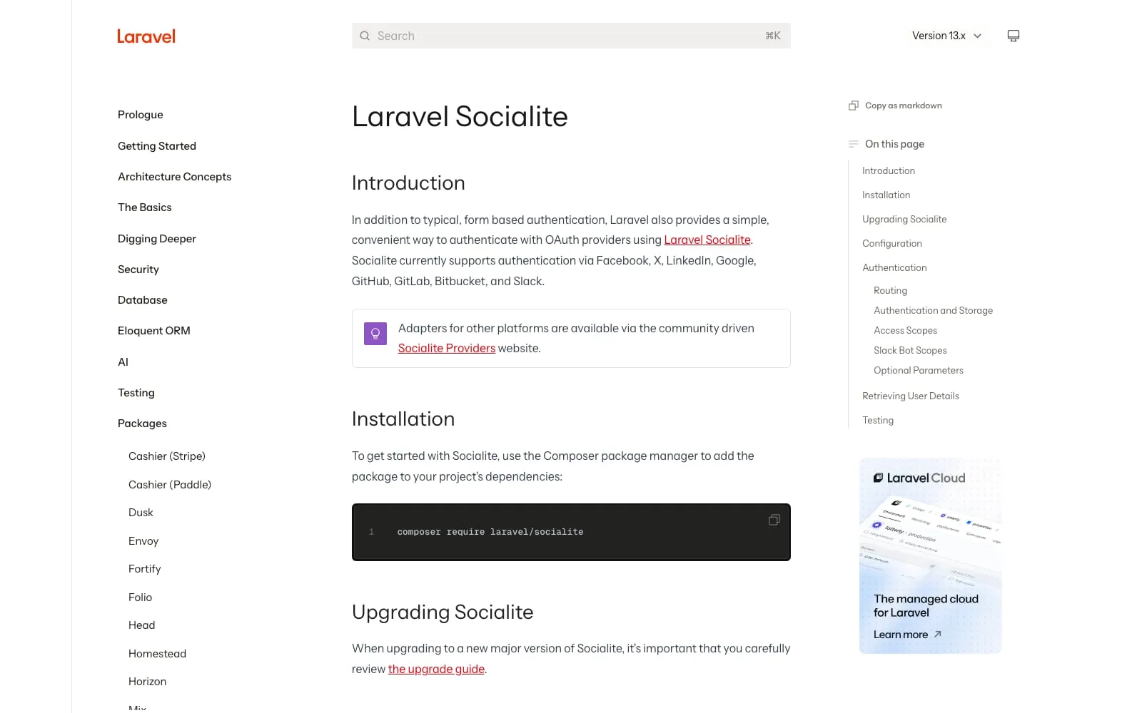 Screenshot of Laravel Socialite