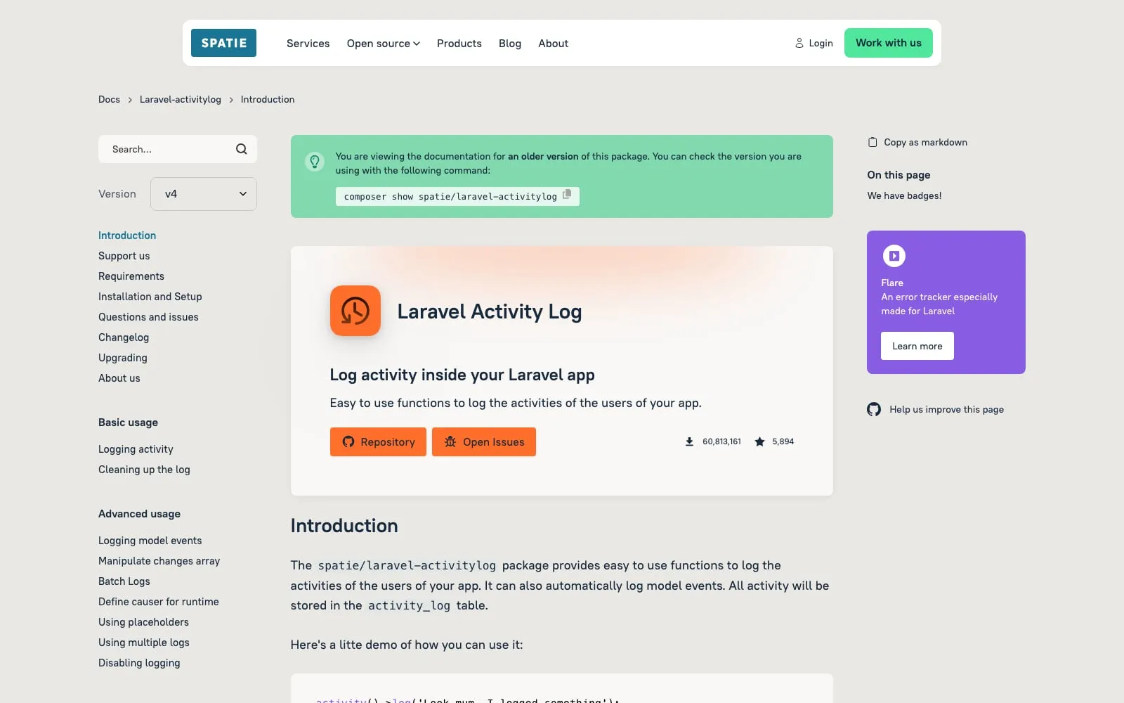 Screenshot of Laravel ActivityLog