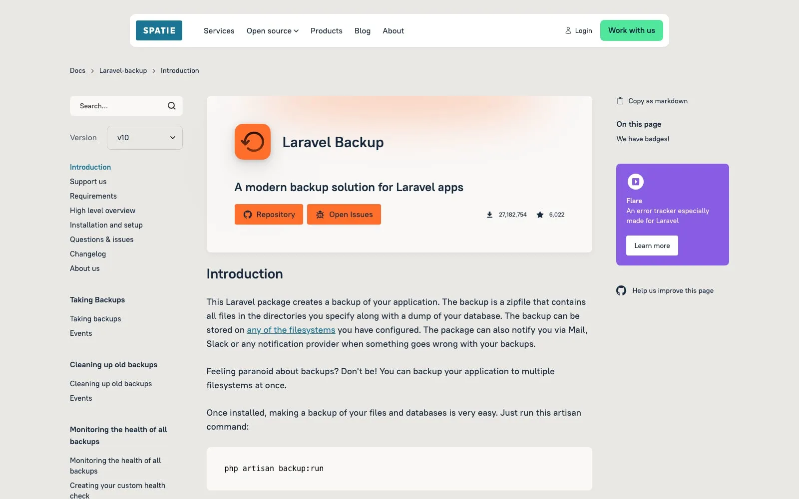 Screenshot of Laravel Backup