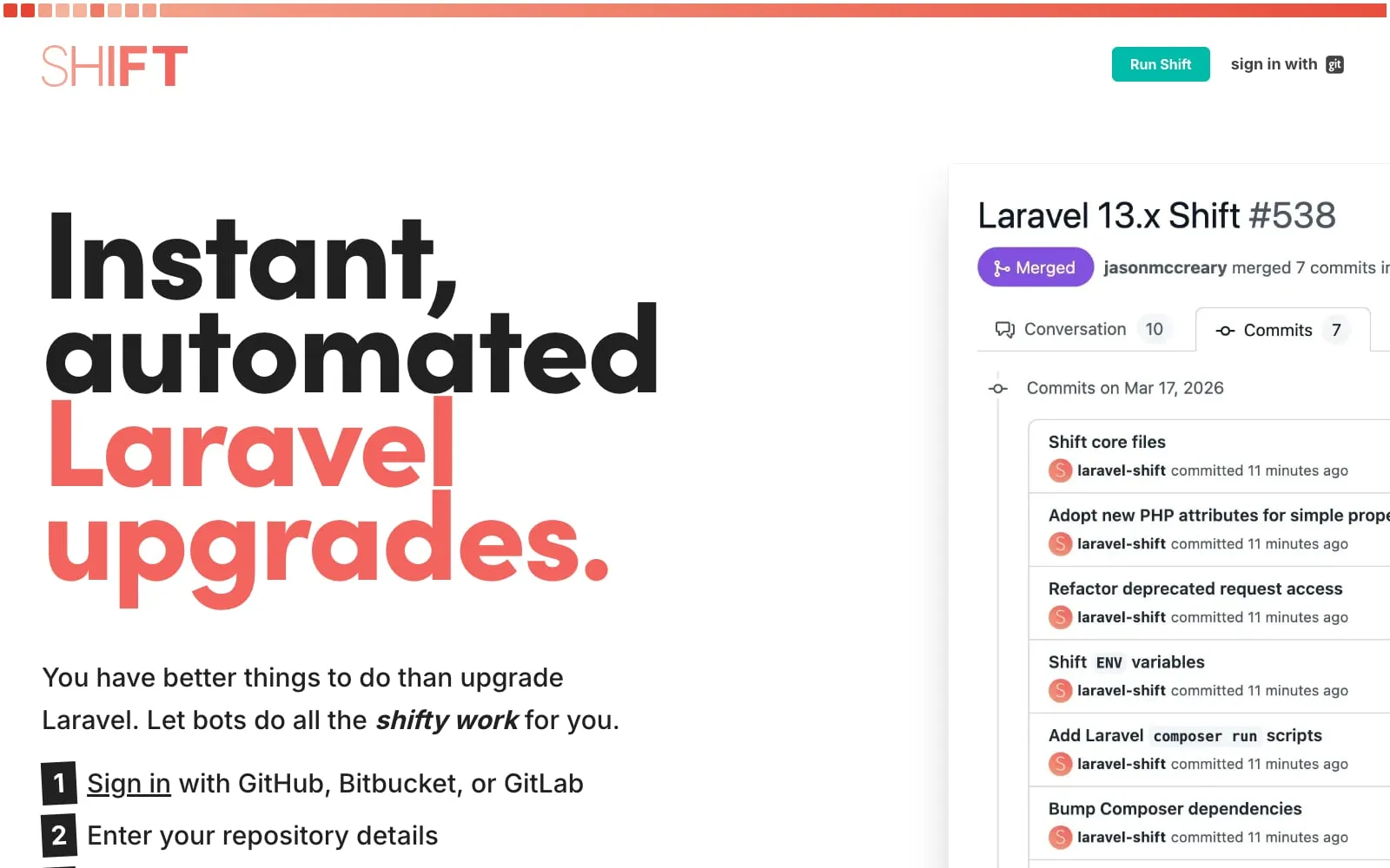 Screenshot of Laravel Shift