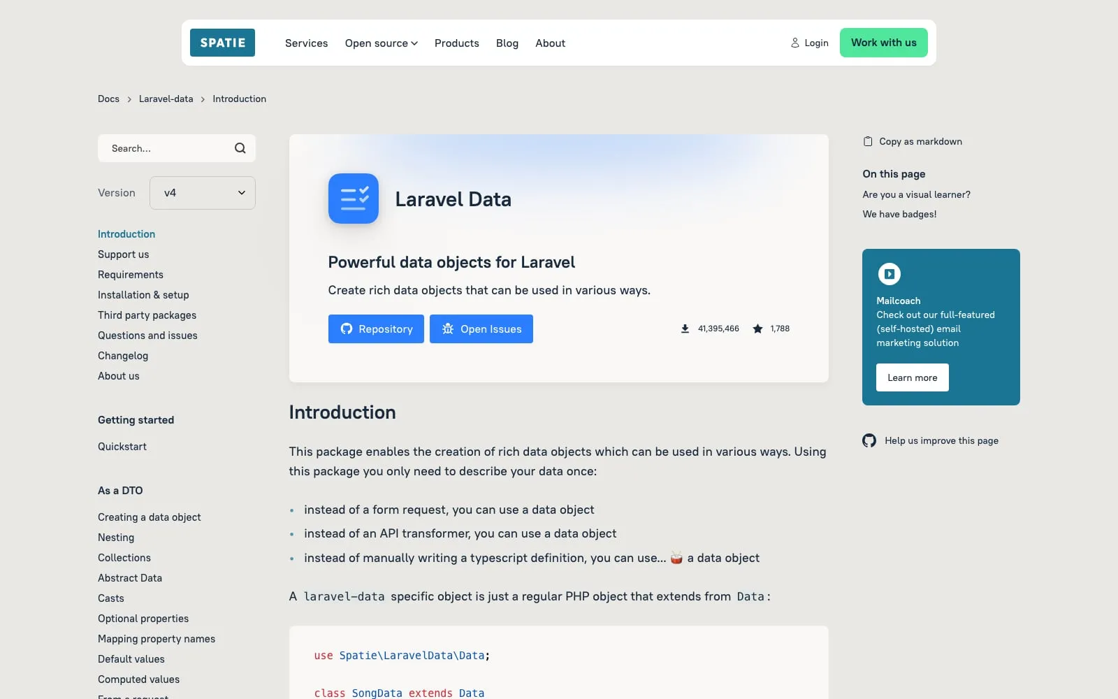 Screenshot of Laravel Data
