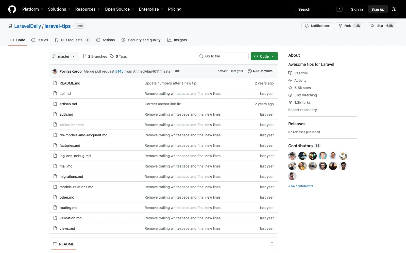 Screenshot of Laravel Tips