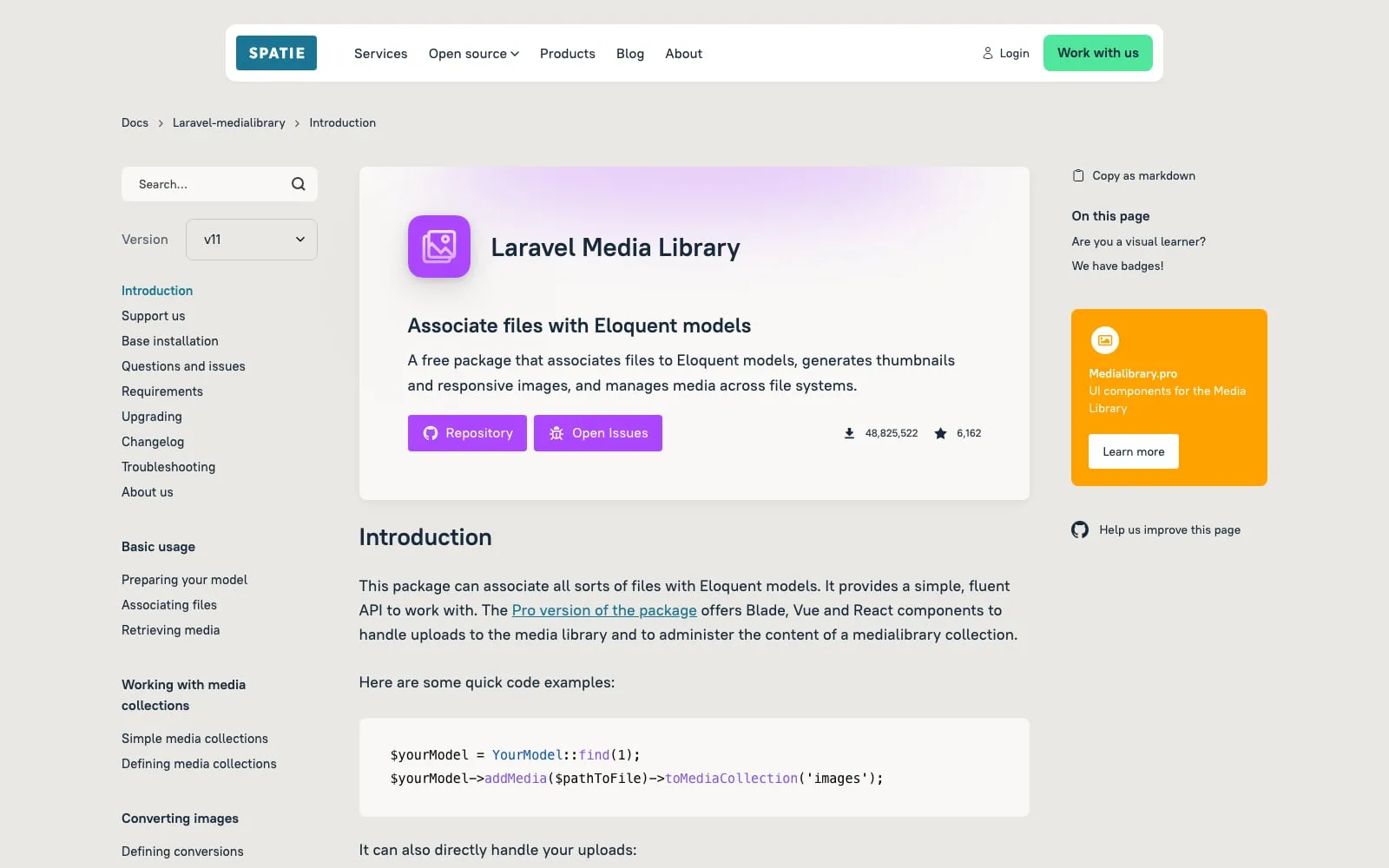 Screenshot of Laravel Media Library