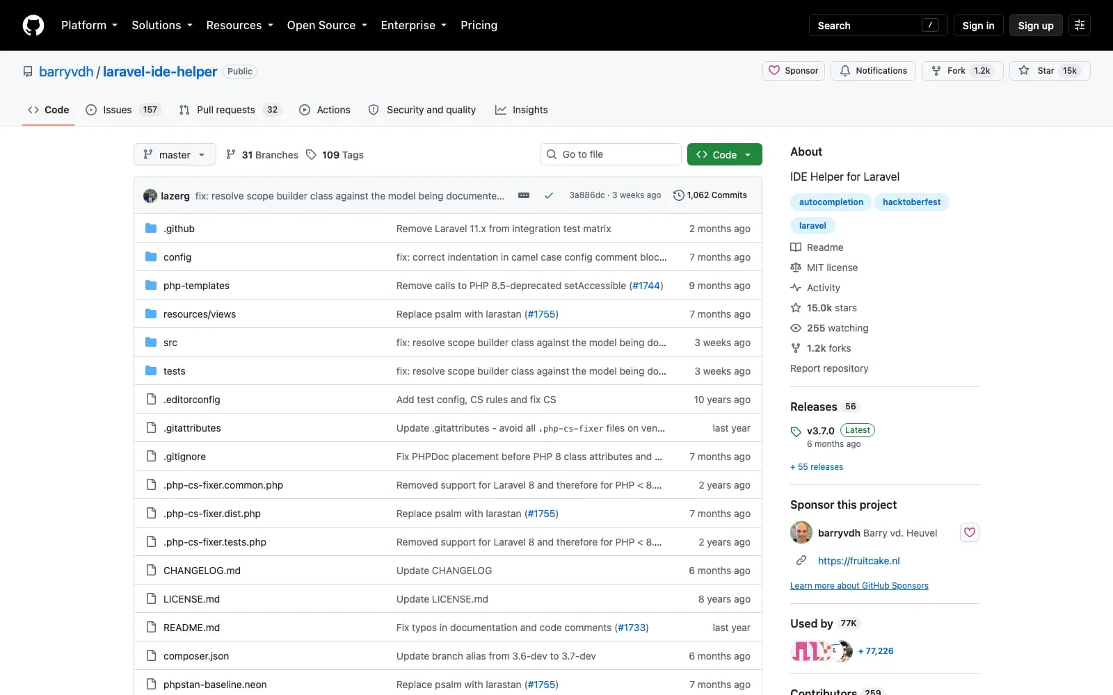 Screenshot of Laravel IDE Helper