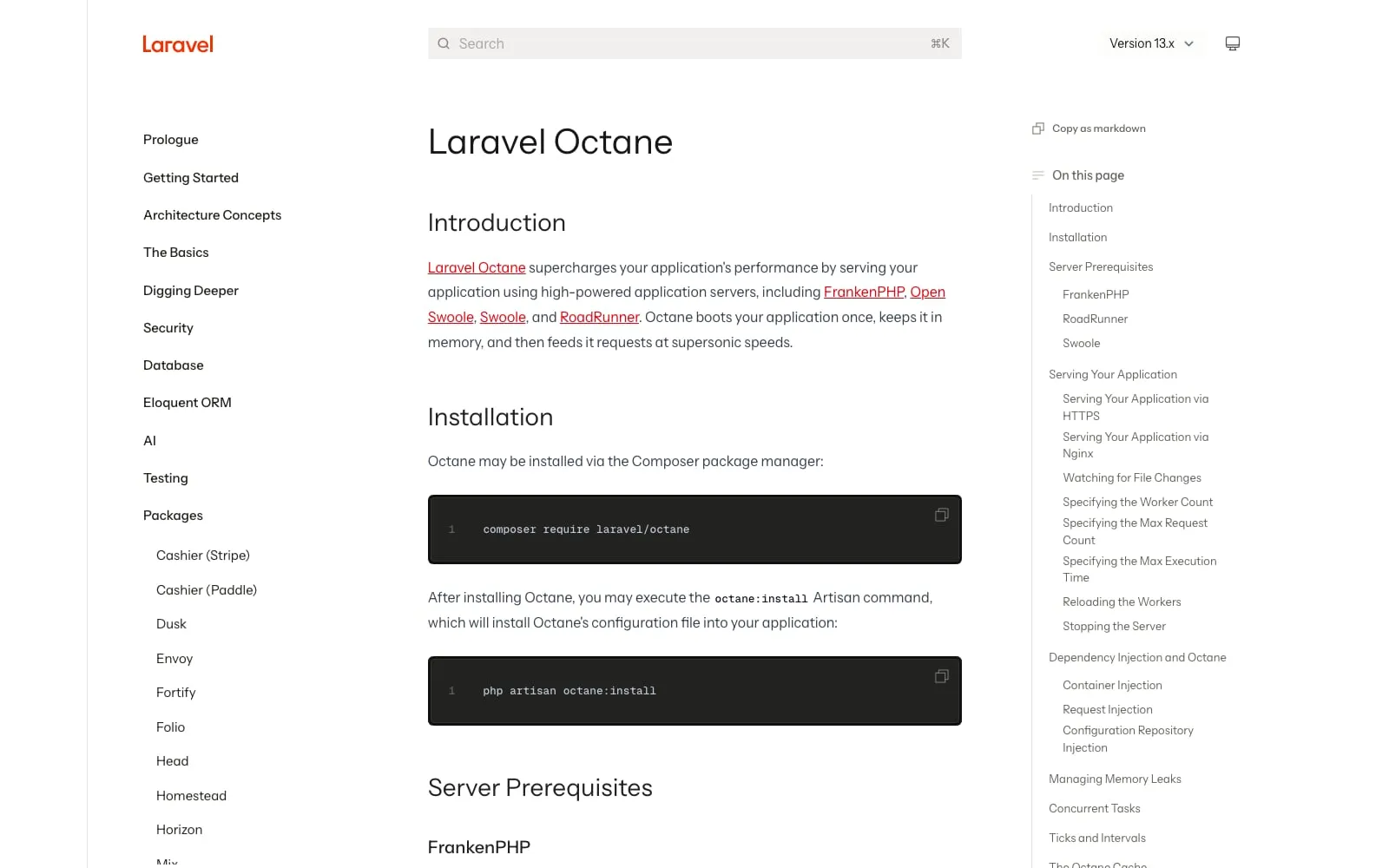 Screenshot of Laravel Octane
