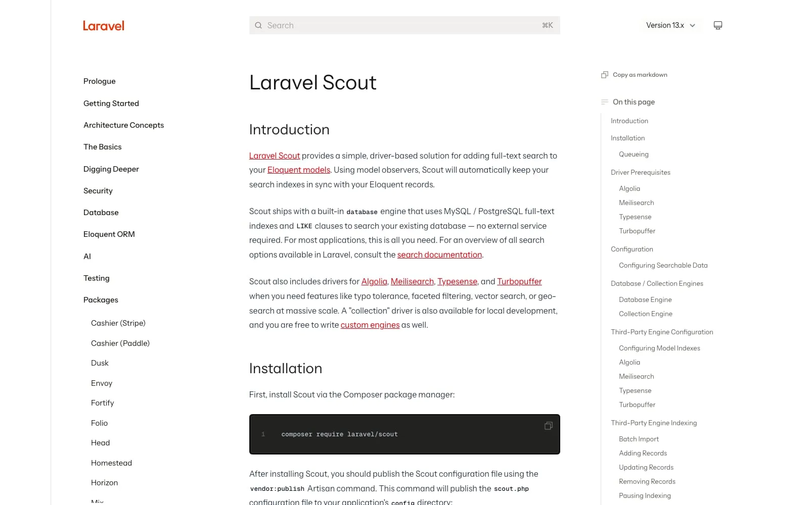 Screenshot of Laravel Scout