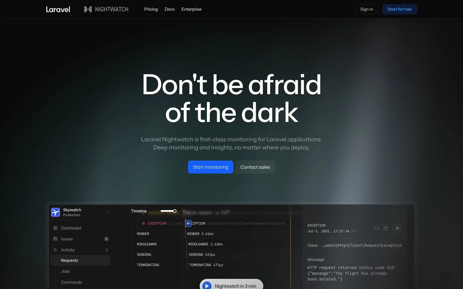 Screenshot of Laravel Nightwatch