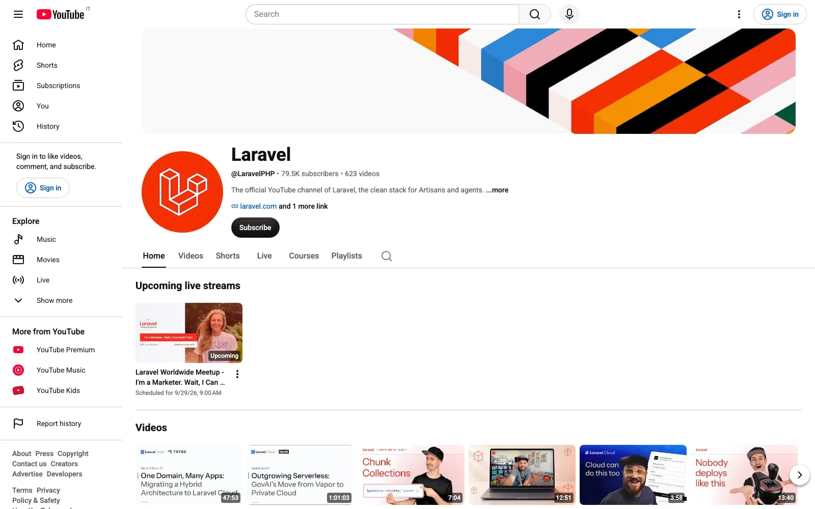 Screenshot of Laravel on YouTube