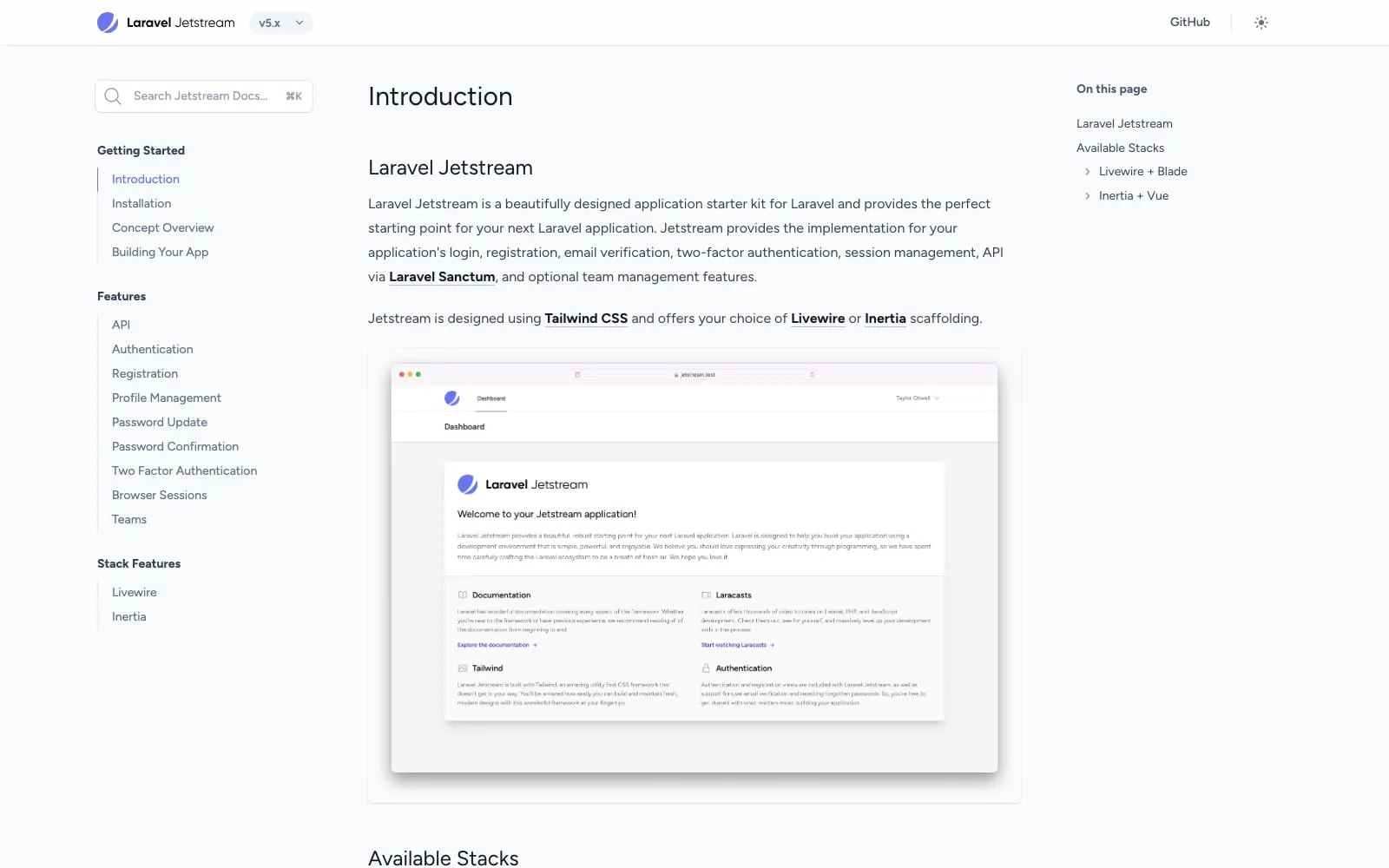 Screenshot of Laravel Jetstream
