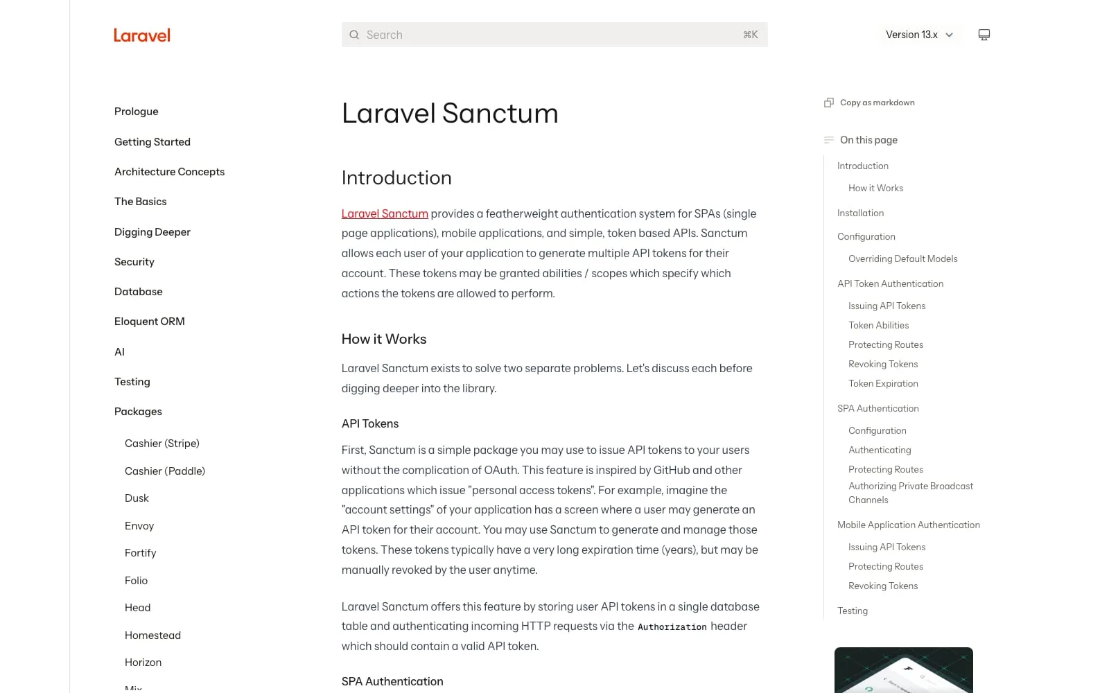 Screenshot of Laravel Sanctum