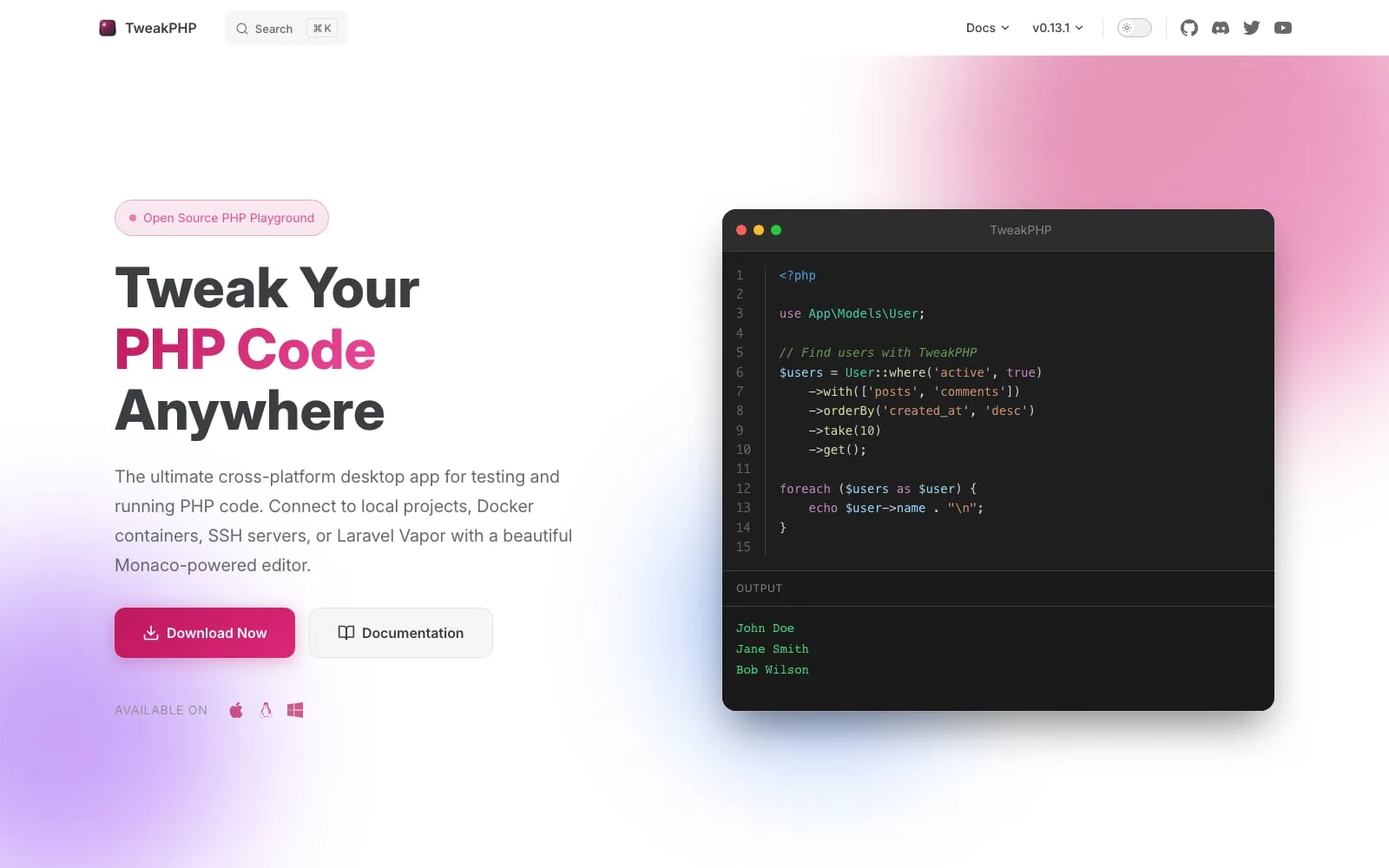 Screenshot of TweakPHP