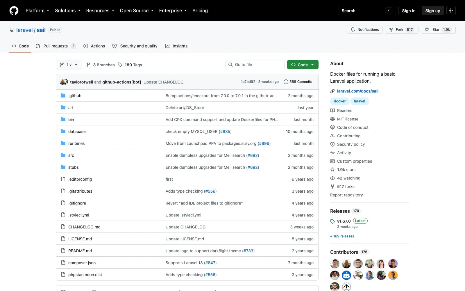 Screenshot of Laravel Sail